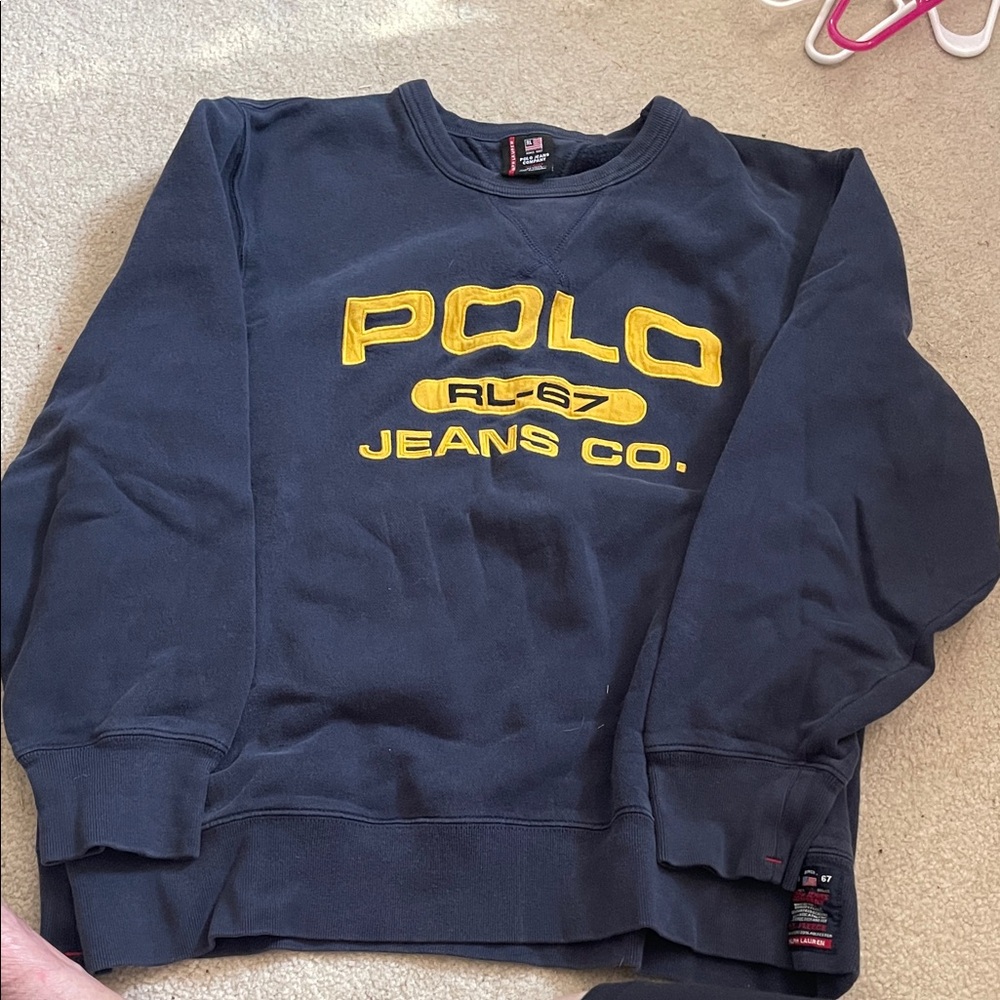 Vintage Polo by Ralph Lauren Men's Dark Blue Crewneck Sweater